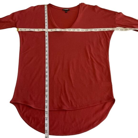 Express Tunic Blouse V Neck High Low Burnt Orange Short Sleeves Size Small - Picture 4 of 8